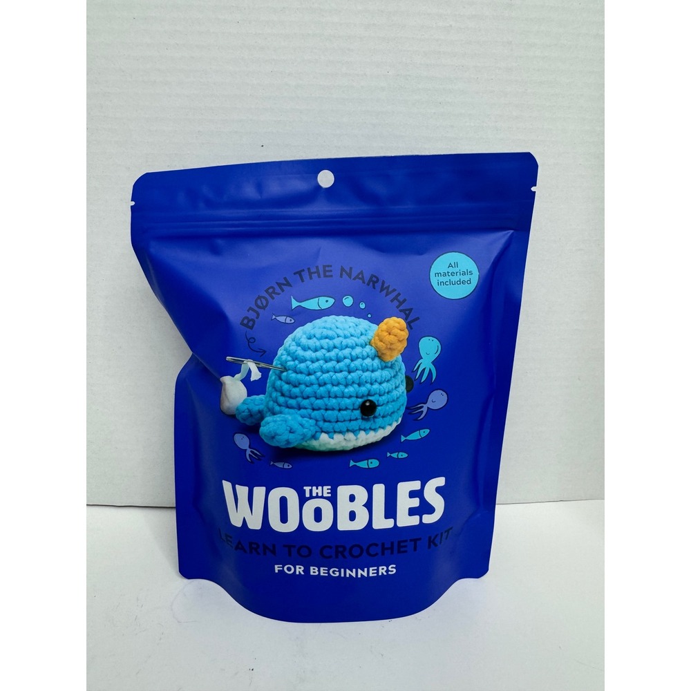 The Woobles Bjørn the Narwhal Learn to Crochet Kit for Beginners Blue Animal DIY
